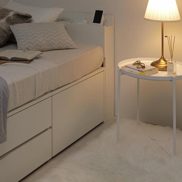 宮付き チェスト ベッド シングル グレージュ ベッドフレームのみ コンセント付