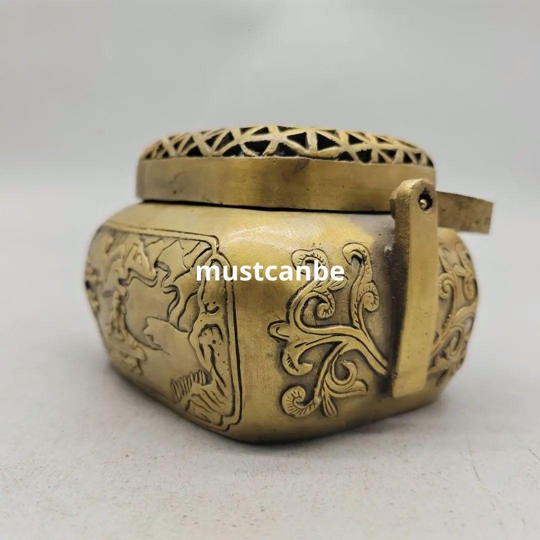 銅製 提梁暖手炉 香り炉 茶道香炉 香道具 装飾品 工芸品 置物