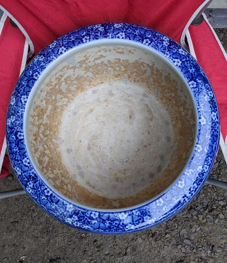 染め付け火鉢　瓢箪柄　鉢カバー　他用途鉢　伊万里　最大径47cm　レトロ【美品】