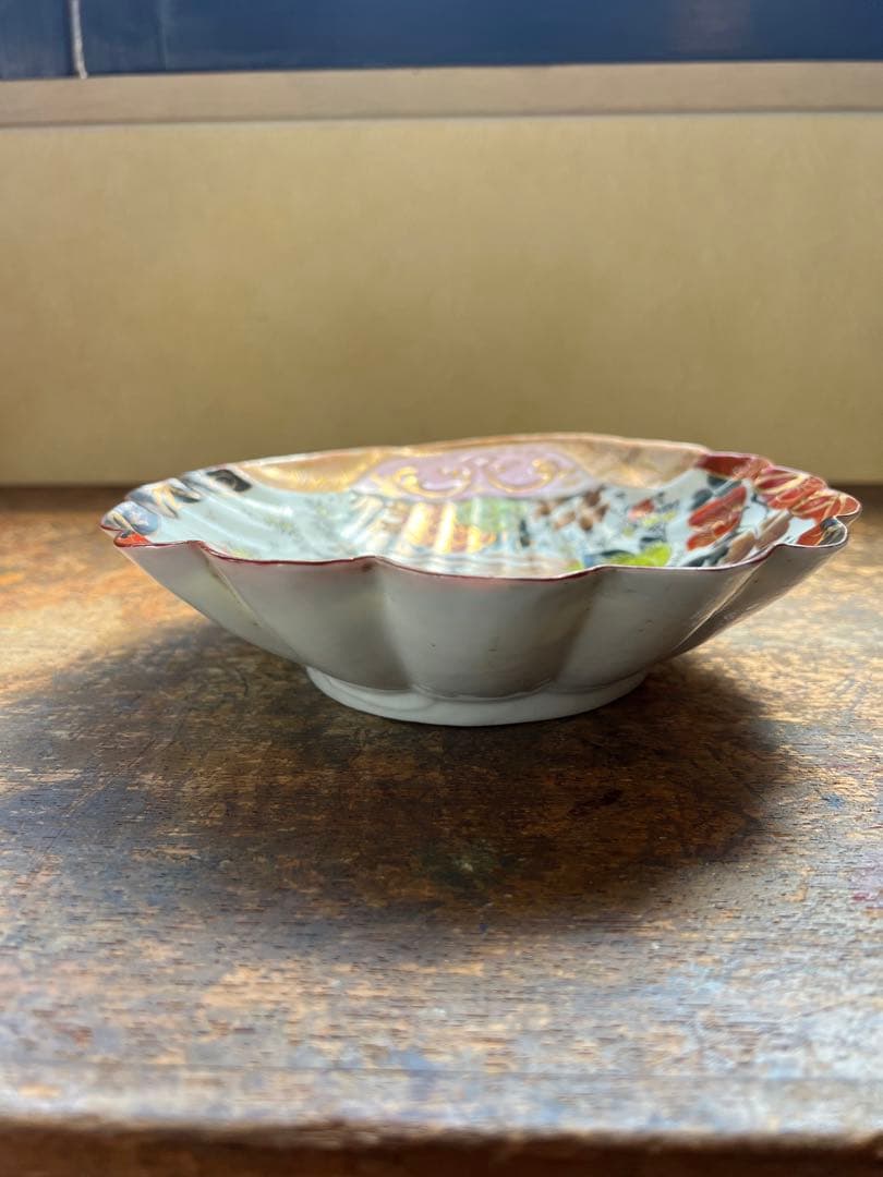 古伊万里　アンティーク　骨董　赤絵貝型菓子器　輸出用　花鳥の図　飾皿