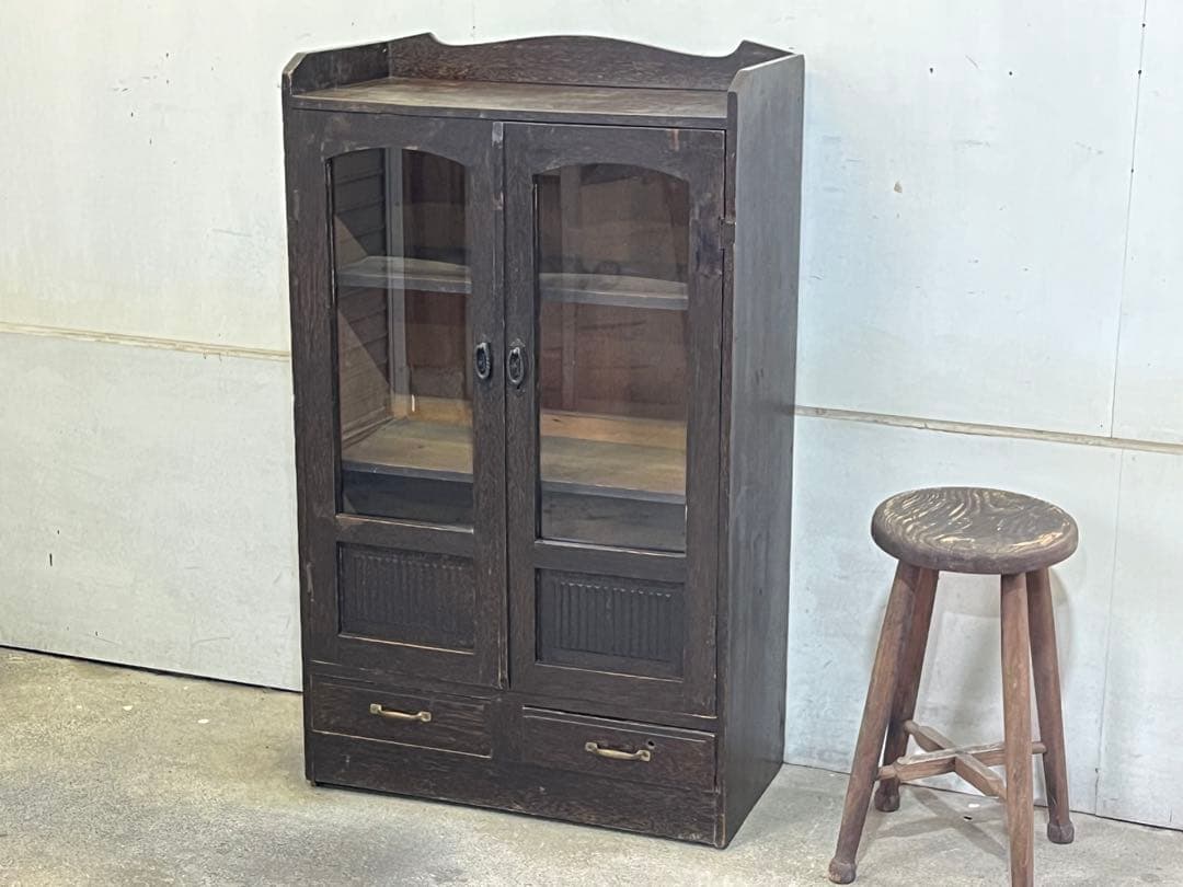 A*K様 アンティーク木製キャビネット ダークブラウン ガラス扉