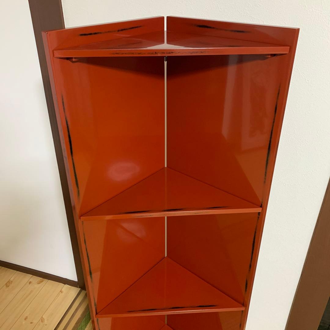 根来塗 コーナーラック 和風 民芸品 和室 飾り台 旅館 和モダン 朱色 レトロ