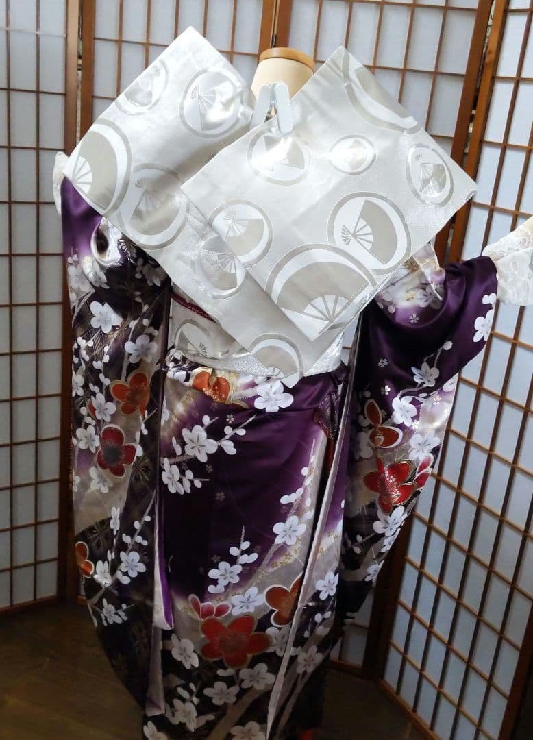 463紫　華やか 古典柄　金彩 正絹振袖6点フルセット成人式卒業式謝恩会結婚式