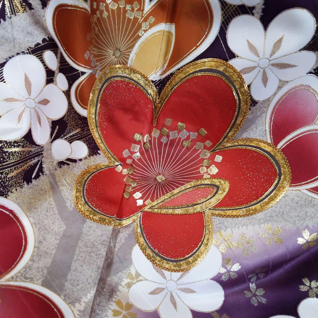 463紫　華やか 古典柄　金彩 正絹振袖6点フルセット成人式卒業式謝恩会結婚式