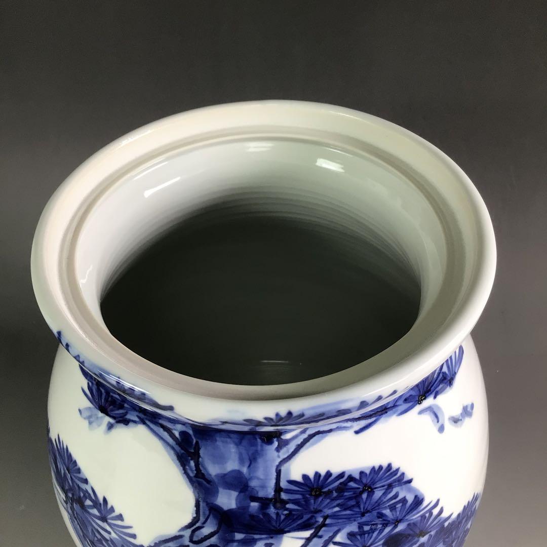 Ｒ５０５　水指　『篠田義一造』『染付松絵』　共箱　茶道具