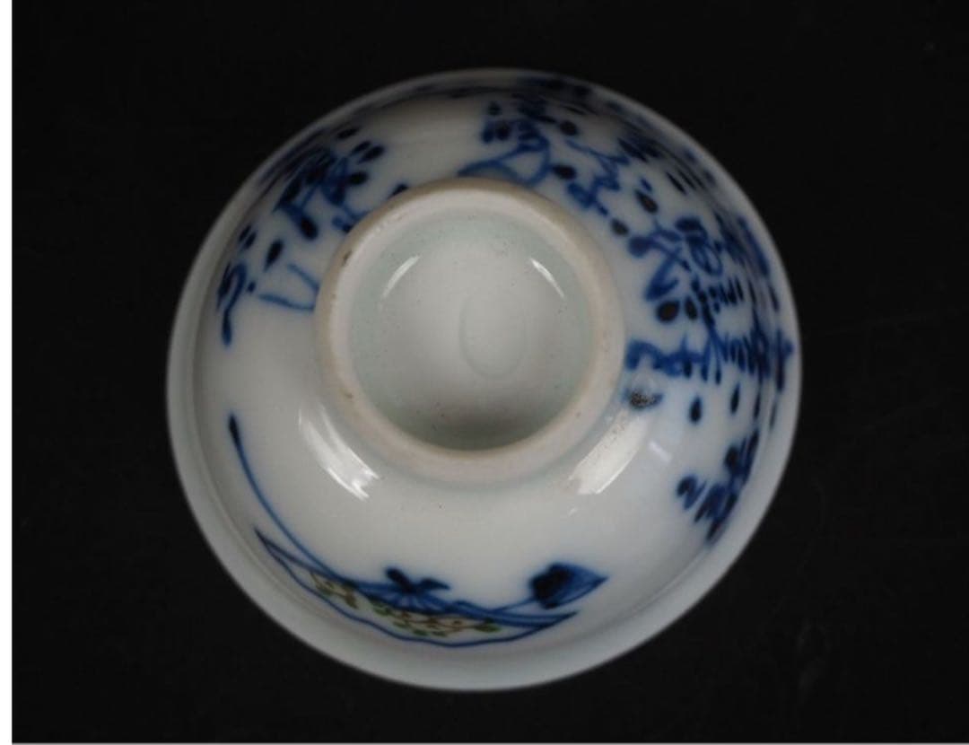 送料無料　大正～昭和初期　漢詩山水図茶碗５客　煎茶道具