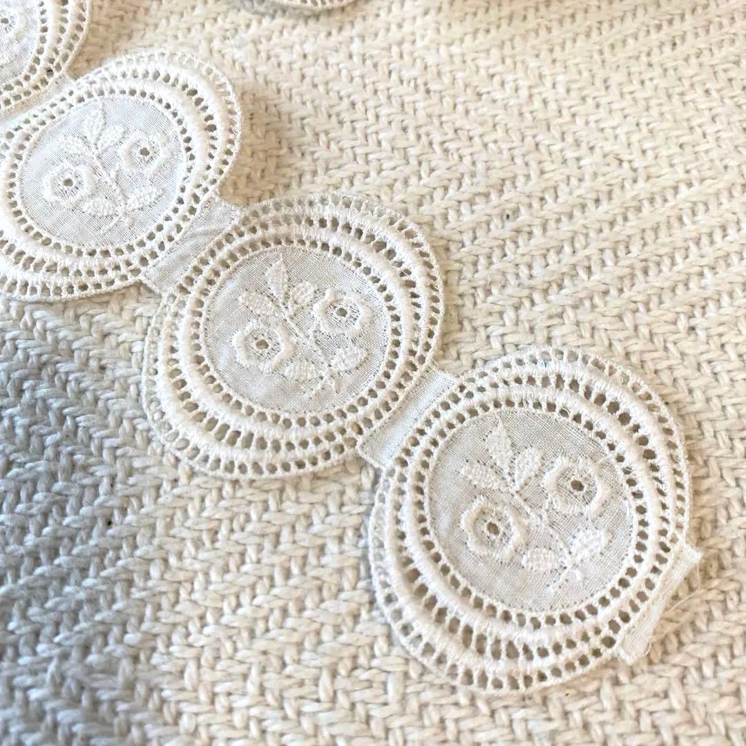 アンティーク ロマンティック コットン刺繍 レースリボン 楕円 花柄×12