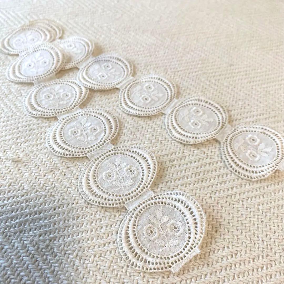 アンティーク ロマンティック コットン刺繍 レースリボン 楕円 花柄×12