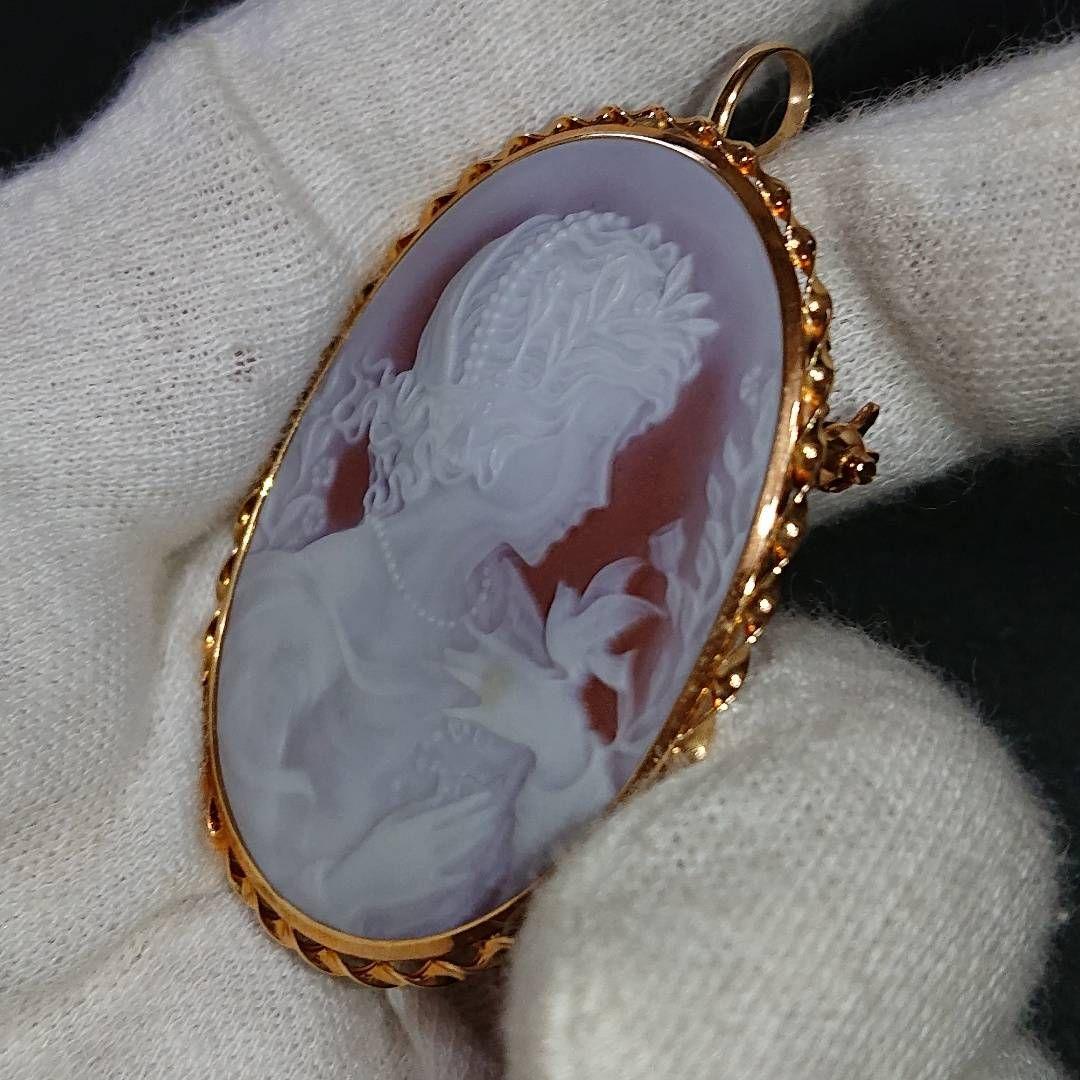 【処分価格☆】カメオ 手彫り K18枠 ブローチ ペンダントトップ 美品