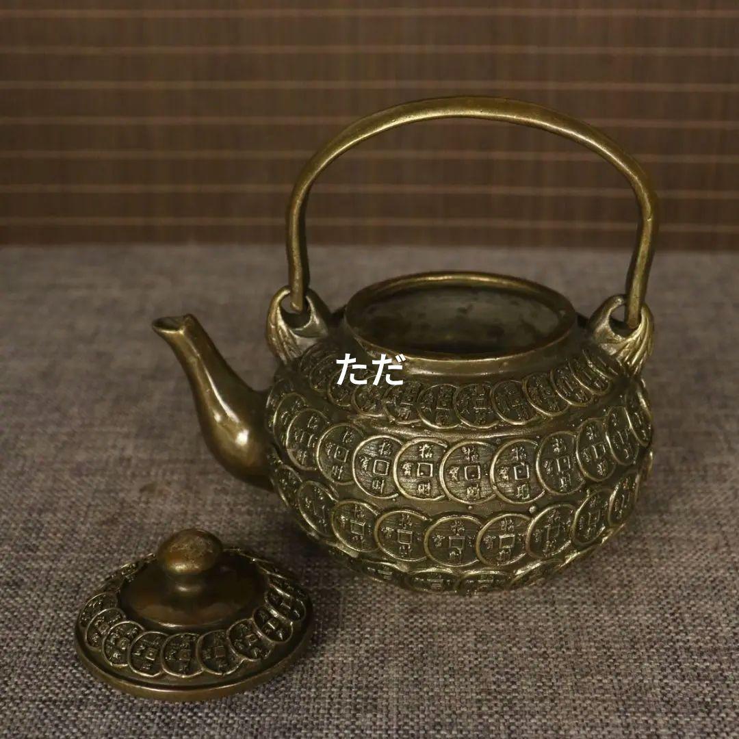 銅器 銅銭壺 提梁壺 招財銅銭茶壺 茶道具 工芸品 置物