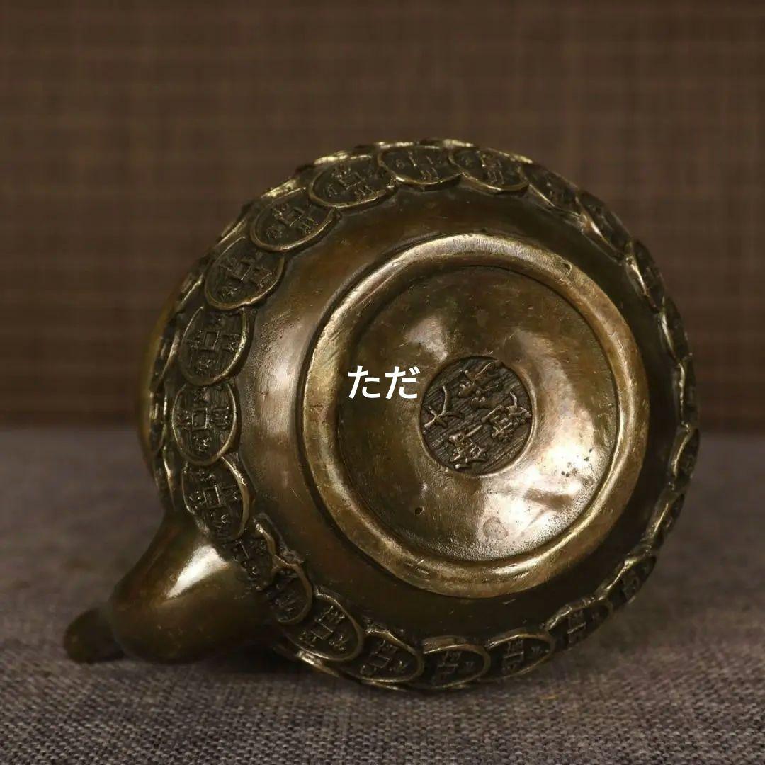 銅器 銅銭壺 提梁壺 招財銅銭茶壺 茶道具 工芸品 置物