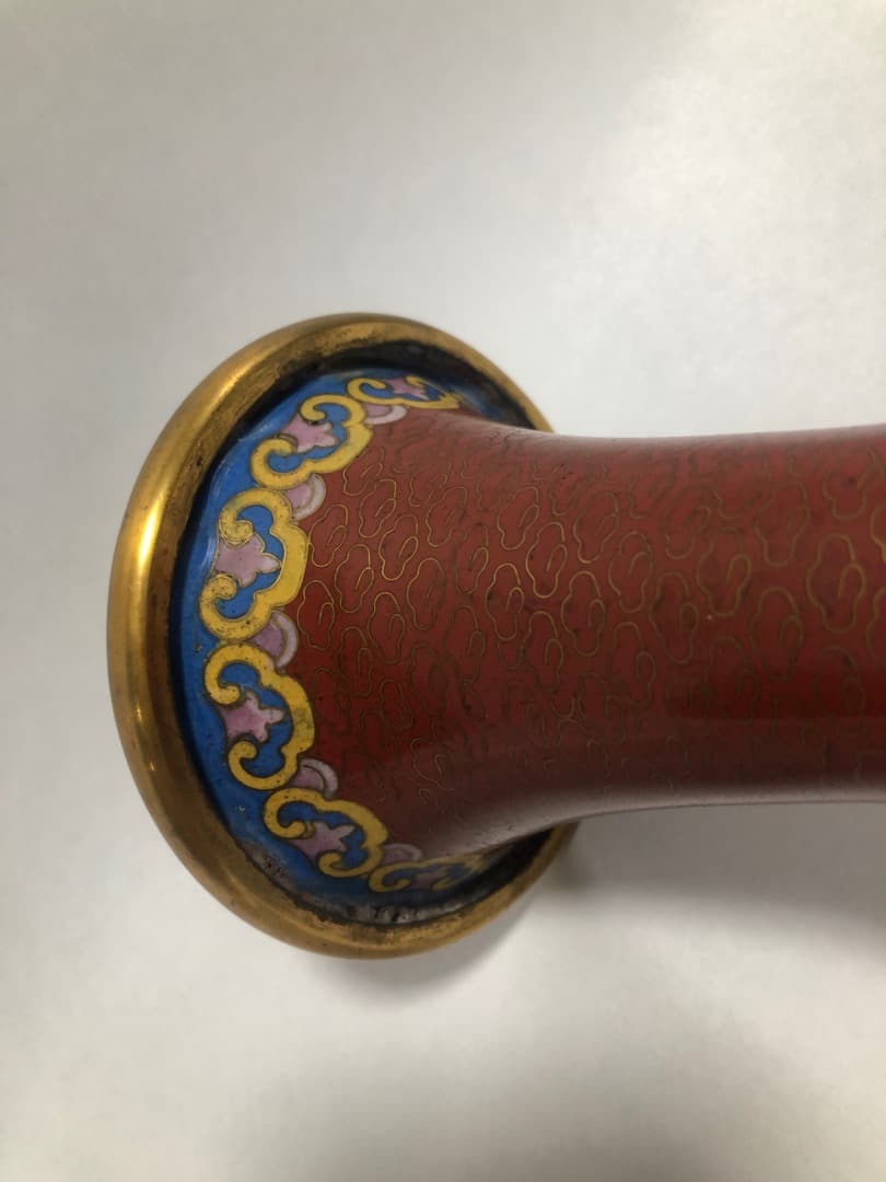 中国美術　七宝焼　琺瑯彩絵花瓶　高さ31cm 　台付　美品