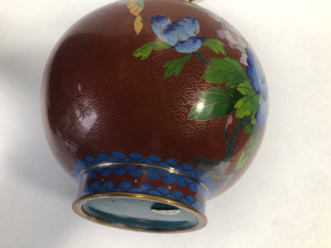 中国美術　七宝焼　琺瑯彩絵花瓶　高さ31cm 　台付　美品