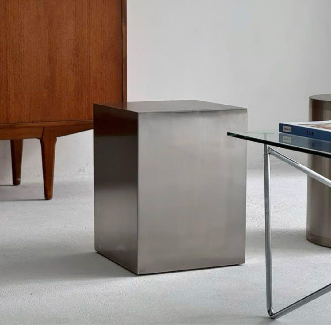 ステンレス スクエア サイドテーブル スツール　モダン　シンプル　アート