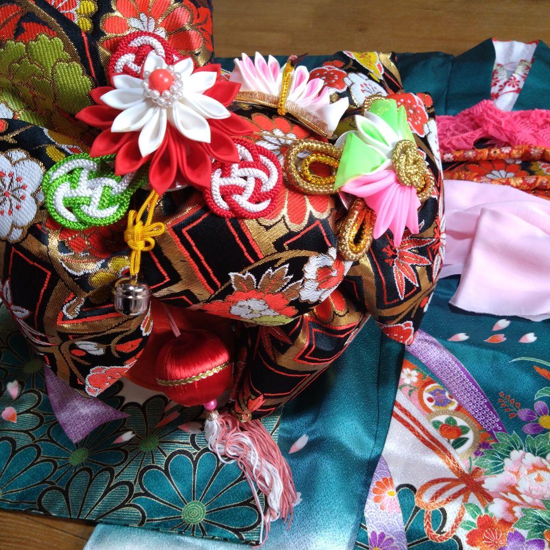 美しい緑七歳★着物帯バッグ草履小物セット★