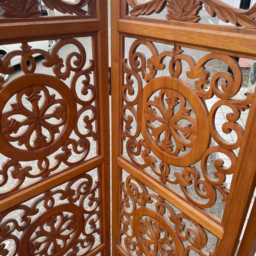 希少 アンティーク木製　 衝立　折りたたみ式　4連　アンティーク　透し彫り