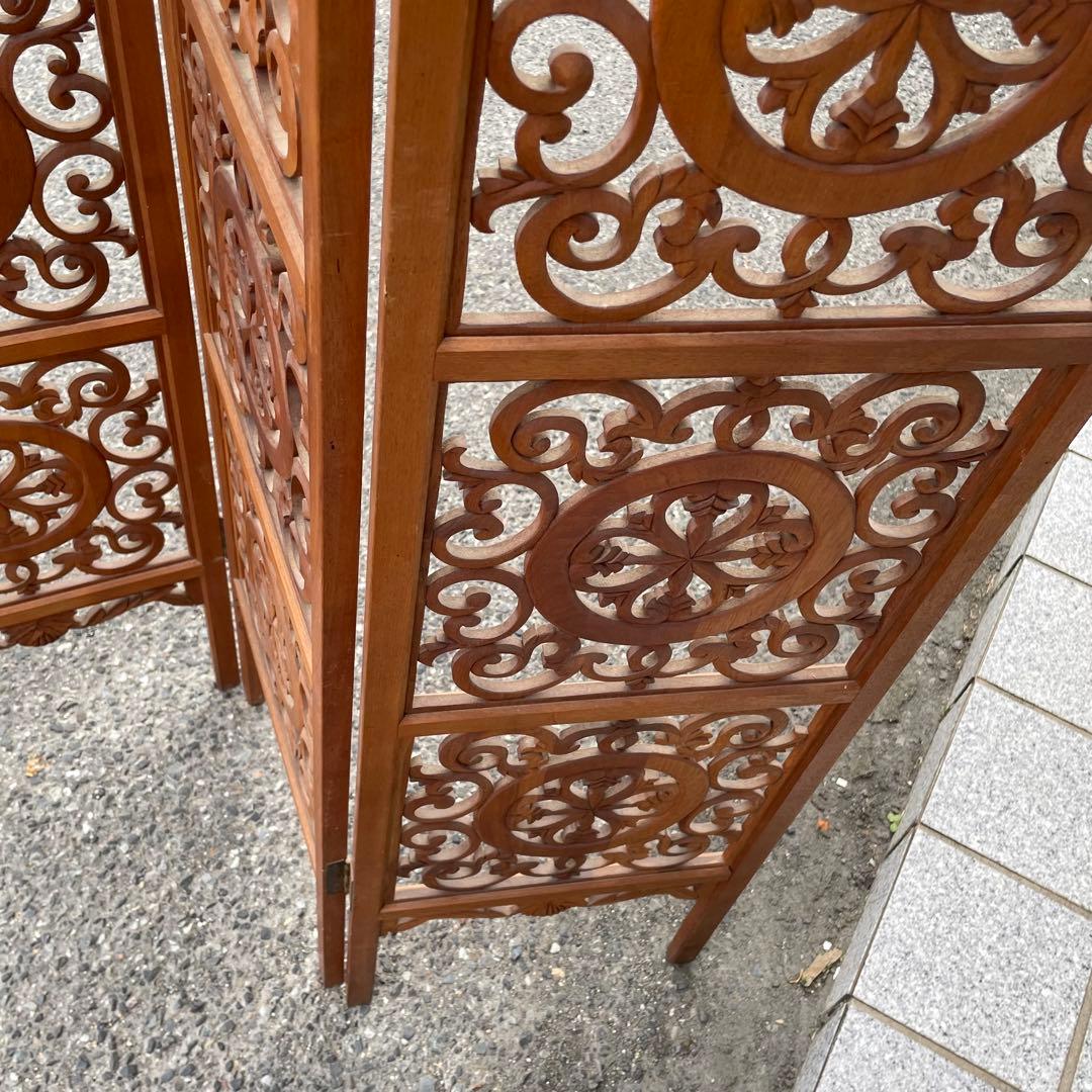 希少 アンティーク木製　 衝立　折りたたみ式　4連　アンティーク　透し彫り