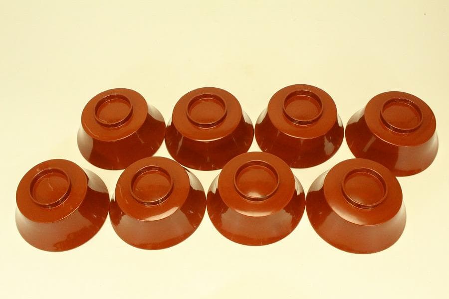 輪島塗 朱漆 沈金黒 風景蓋 八客(ZE460)