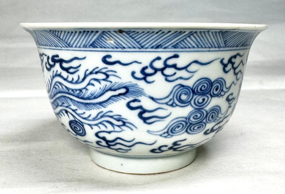 明時代 呉須鳳凰文茶碗 青花 唐物中国古玩 入手困難骨董 古美術WWTT350