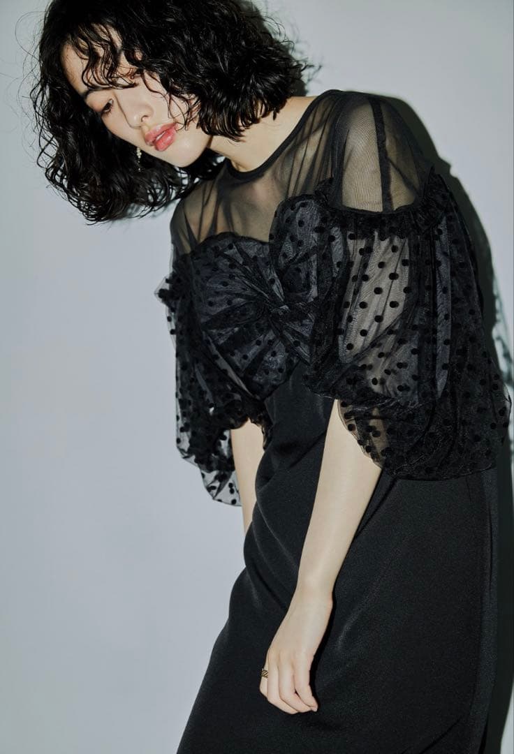 SNIDELフロッキードットワンピース パーティードレス オケージョンドレス