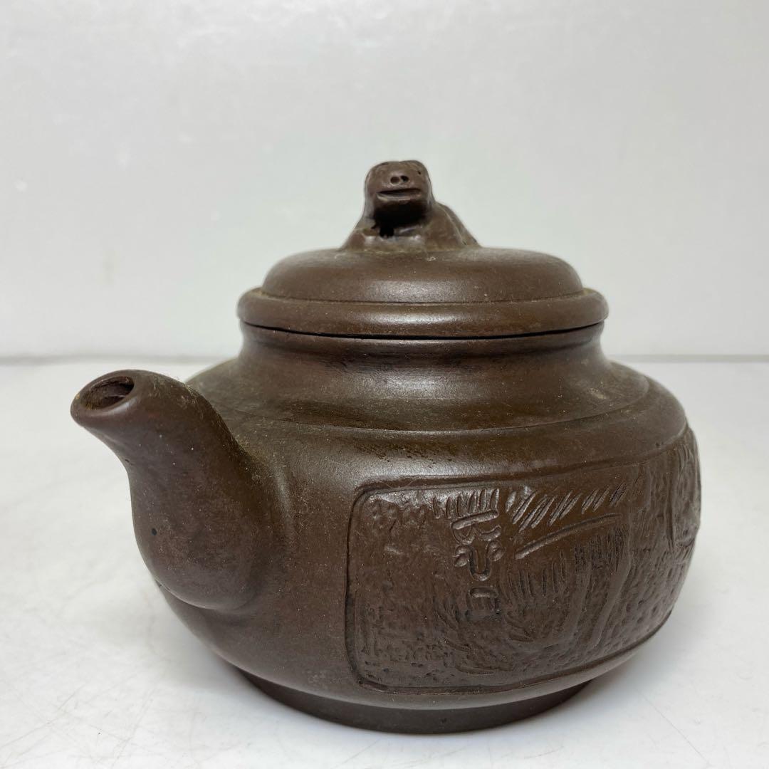 中国古玩　朱泥急須A 幅約17.5㎝　東さ7-1102③