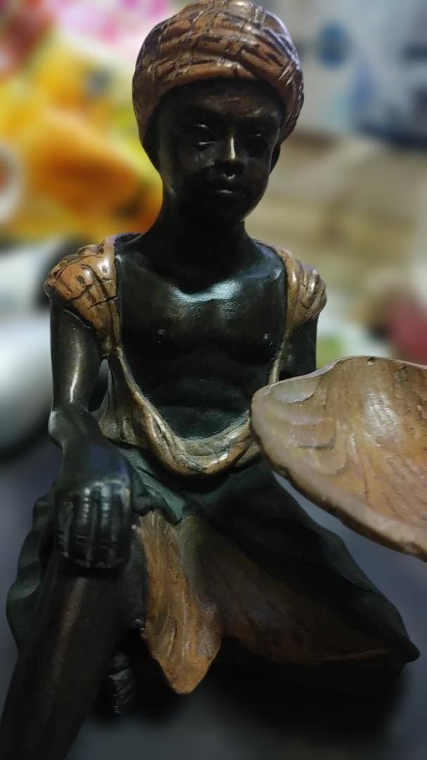 坐るアフリカ人 ブロンズ像 蝋燭立て キャンドルスタンド