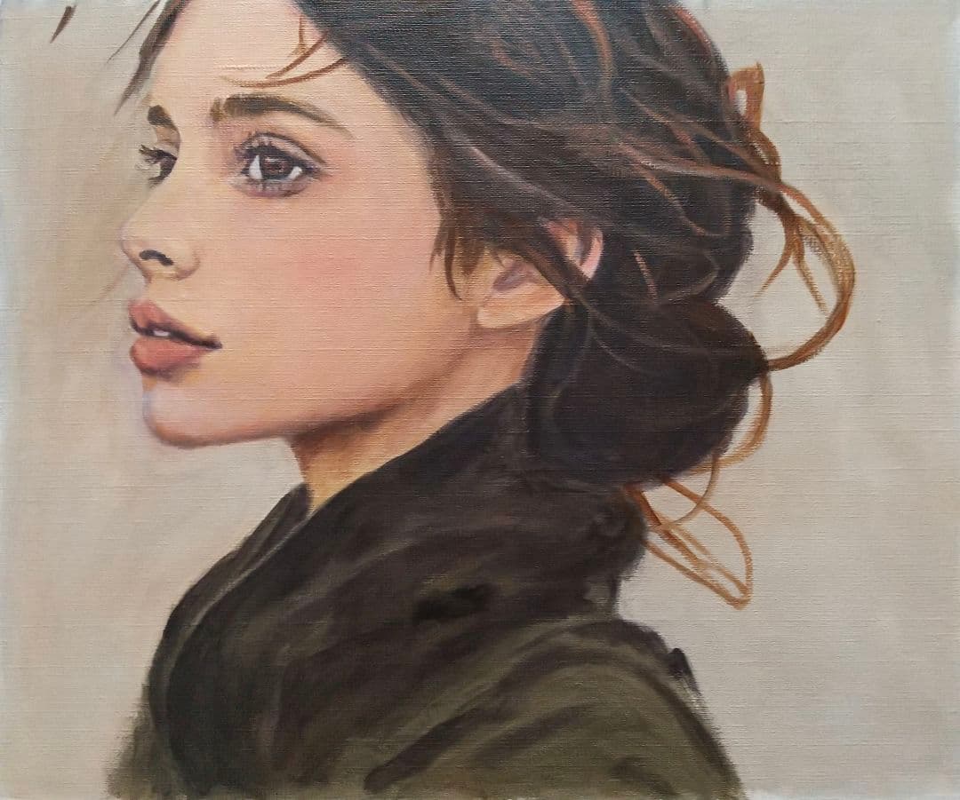 人物画#18 女性の肖像 油彩画 8号 F8 油絵