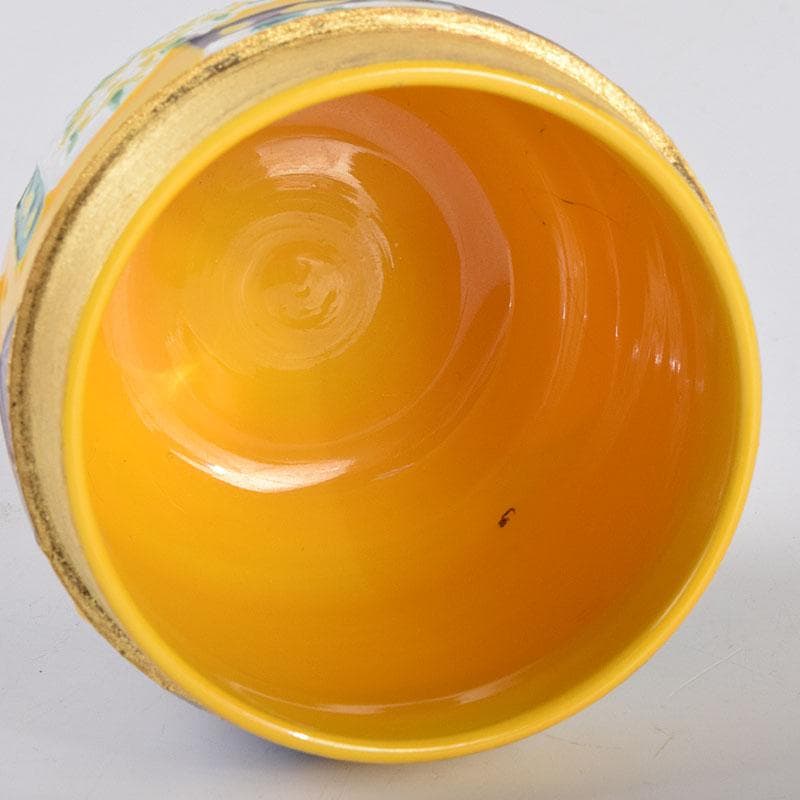 茶道具　平安　高野昭阿弥作　黄交趾　扇面の図　陶棗　共布共箱　V　8645