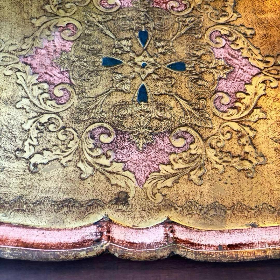 【特大サイズ】イタリア製 ヴィンテージ 木製 トレイ インテリア デスク ピンク