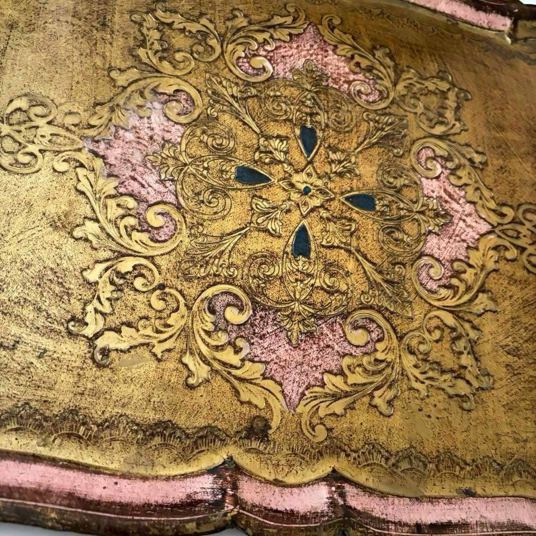 【特大サイズ】イタリア製 ヴィンテージ 木製 トレイ インテリア デスク ピンク