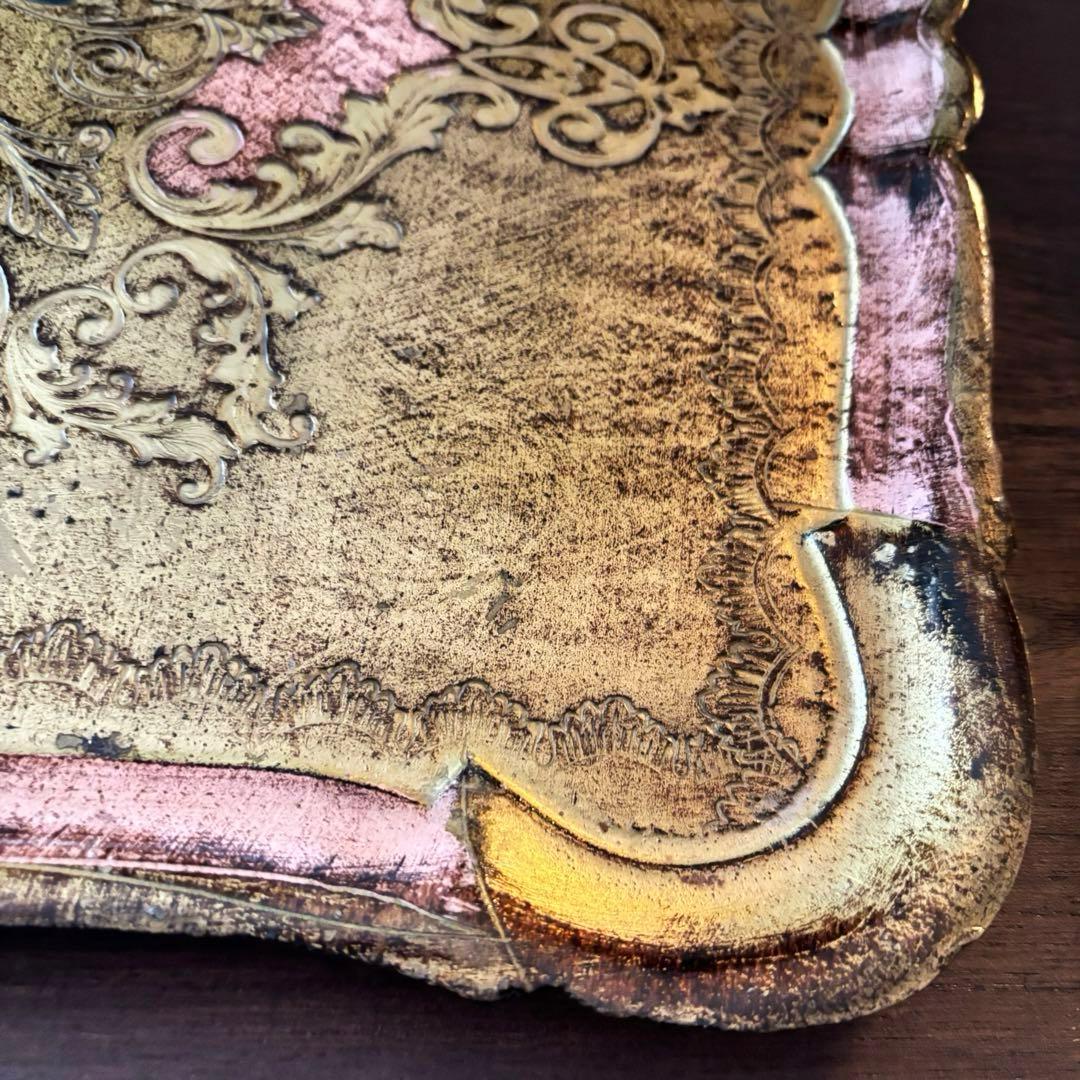 【特大サイズ】イタリア製 ヴィンテージ 木製 トレイ インテリア デスク ピンク