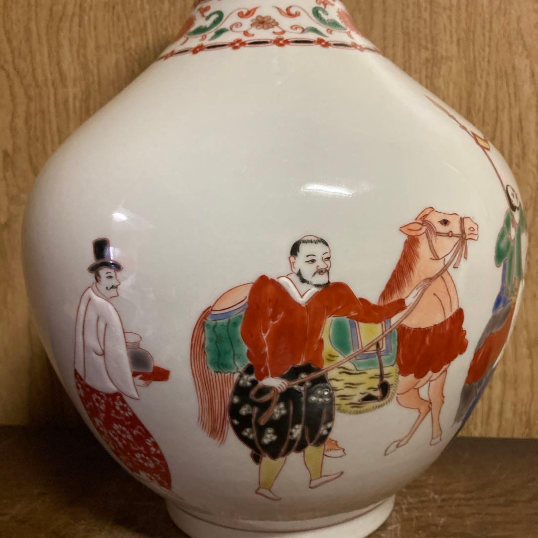 古伊万里　色絵　瓶　大徳利　南蛮人図