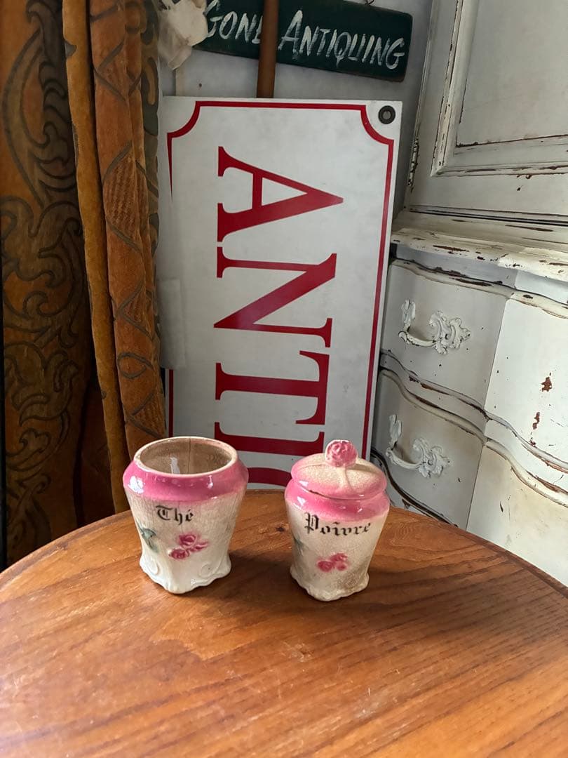 フランス　アンティーク　陶器　キャニスター　バルボティーヌ　ローズ　ピンクCレア