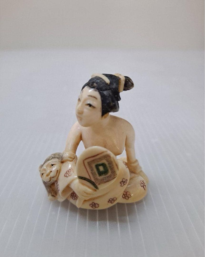 城 根付 白色 二人 武士 極上 和装小物 古美術品 春面 2点まとめ