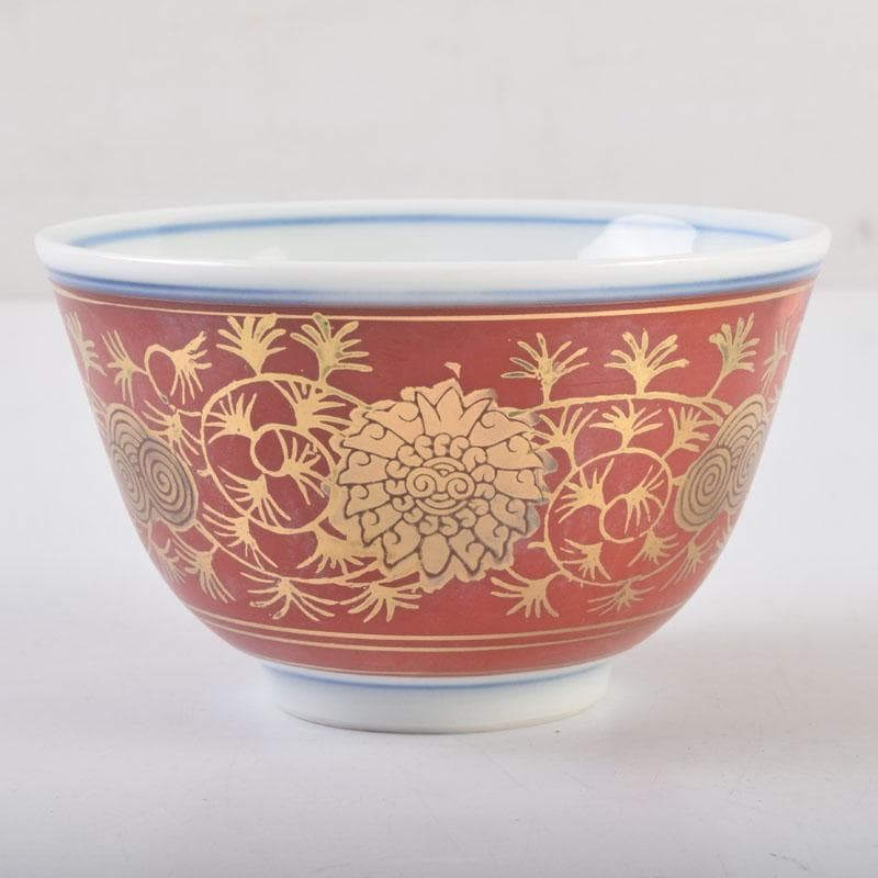 九谷焼　九谷陶源製　金襴手　花草文　煎茶碗　十客　共箱　C　9026