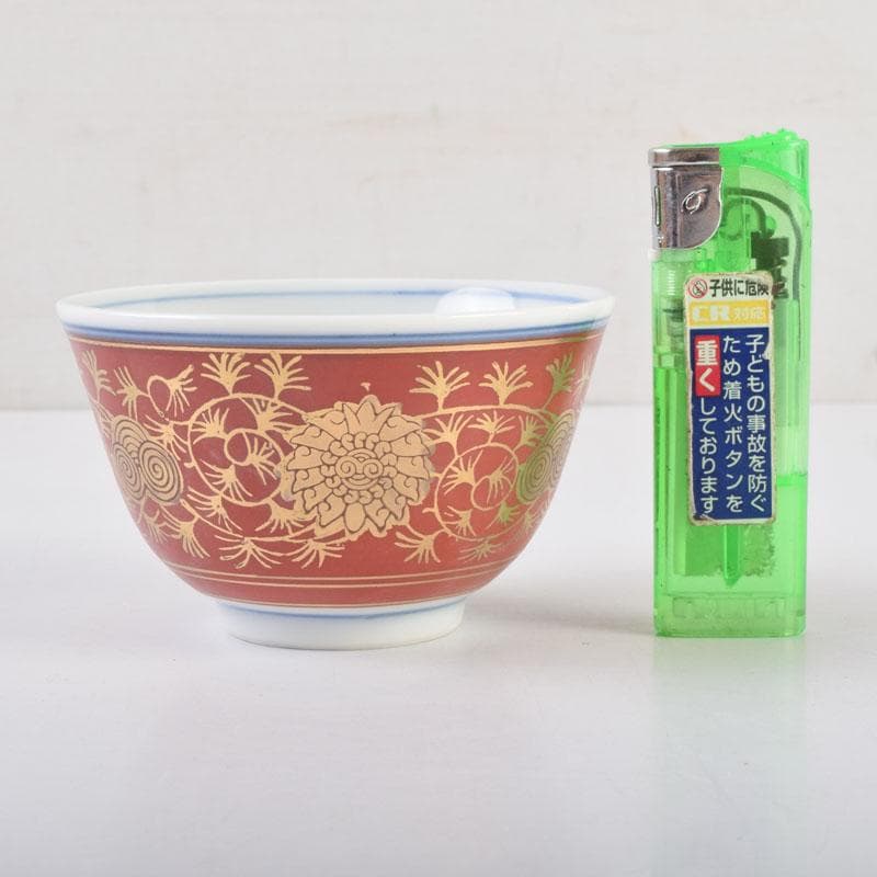 九谷焼　九谷陶源製　金襴手　花草文　煎茶碗　十客　共箱　C　9026