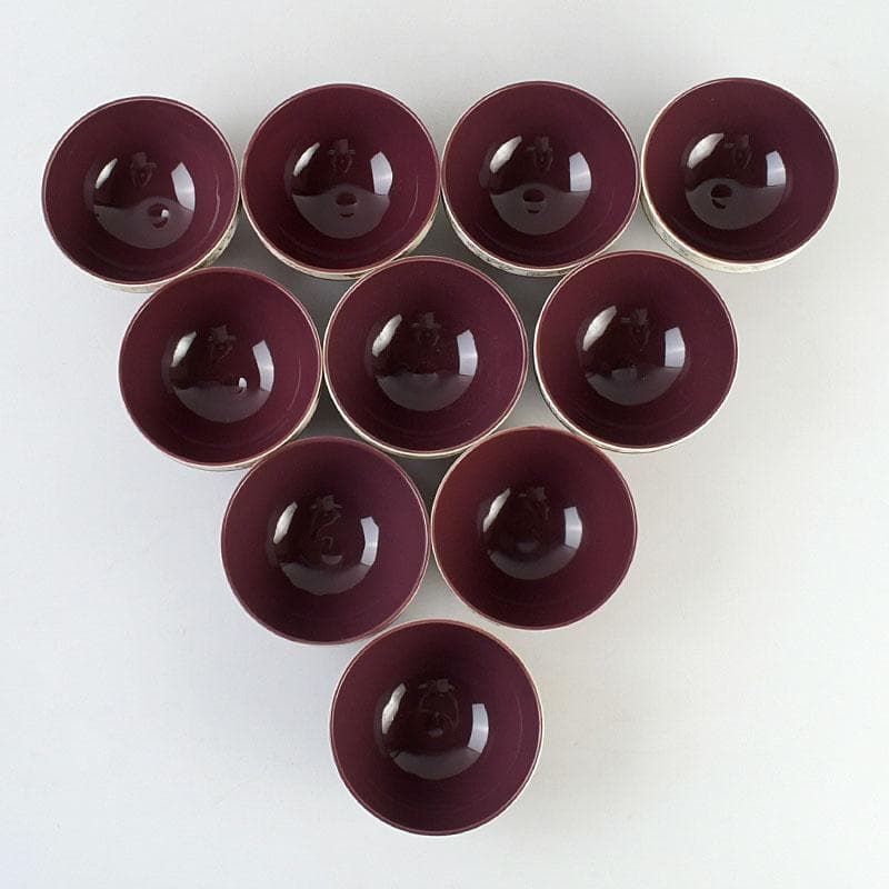 茶道具　瑞穂窯造　紫交趾　五神数茶碗　十客　共箱　V　9505D