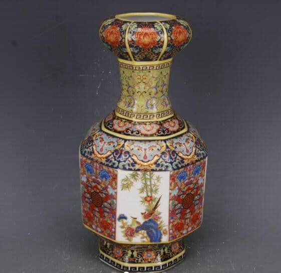 清朝 乾隆年製 エナメル 花瓶 工芸品 磁器 置物 アンティーク コレクショ1