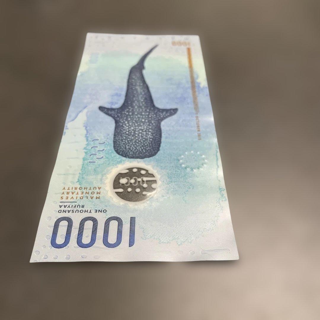 モルディブ紙幣1000ルフィヤ（MVR）紙幣（海亀・ジンベイザメ）