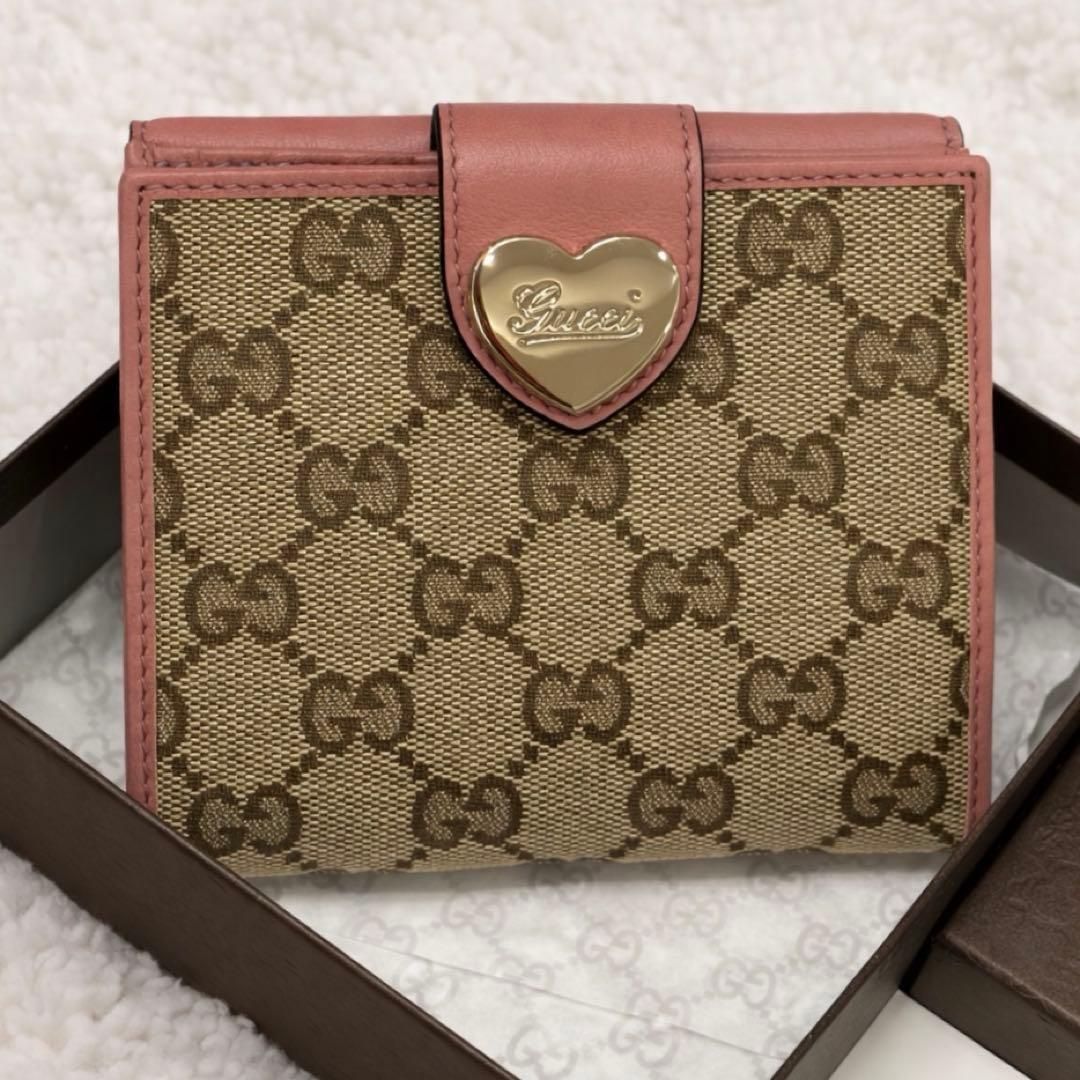 【新品・未使用】GUCCI グッチ　二つ折り財布 ラブリーハート　ピンク
