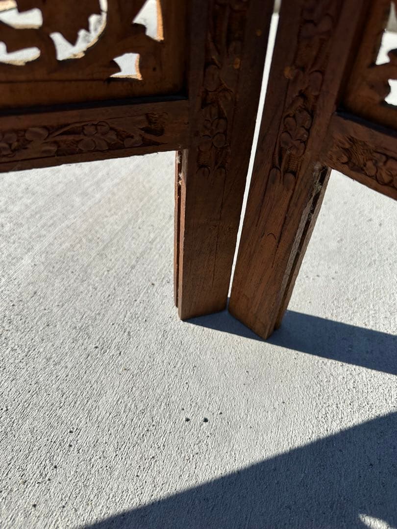 アジアン家具 4連パーテーション 透かし彫り 衝立 間仕切り 彫刻 木製 ウッド