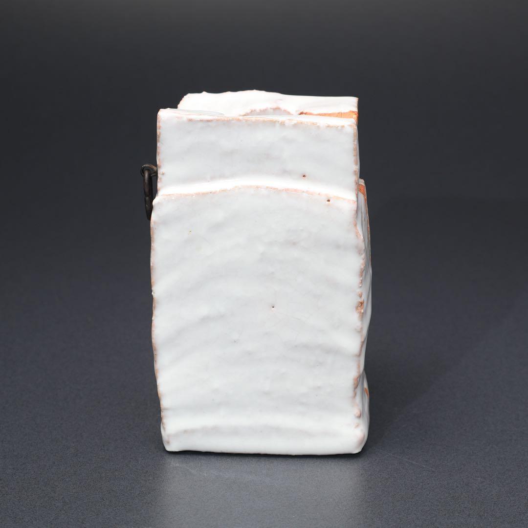 【茶道具】白釉掛分掛花入　萩焼　大和保男　共箱　白　R1561ダN3