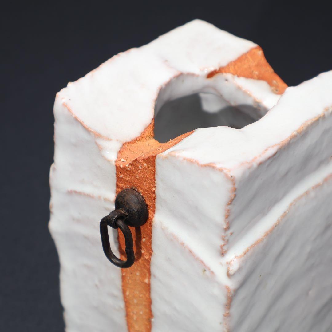 【茶道具】白釉掛分掛花入　萩焼　大和保男　共箱　白　R1561ダN3