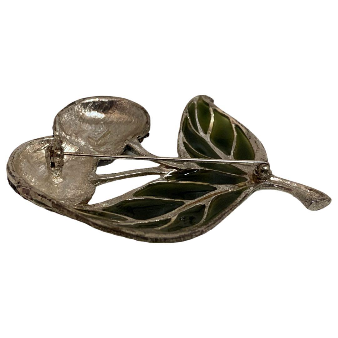 MONET VINTAGE チェリー リーフモチーフ ストーン装飾 ピンブローチ