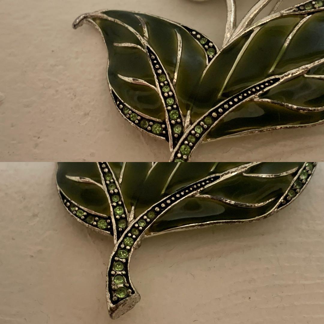 MONET VINTAGE チェリー リーフモチーフ ストーン装飾 ピンブローチ