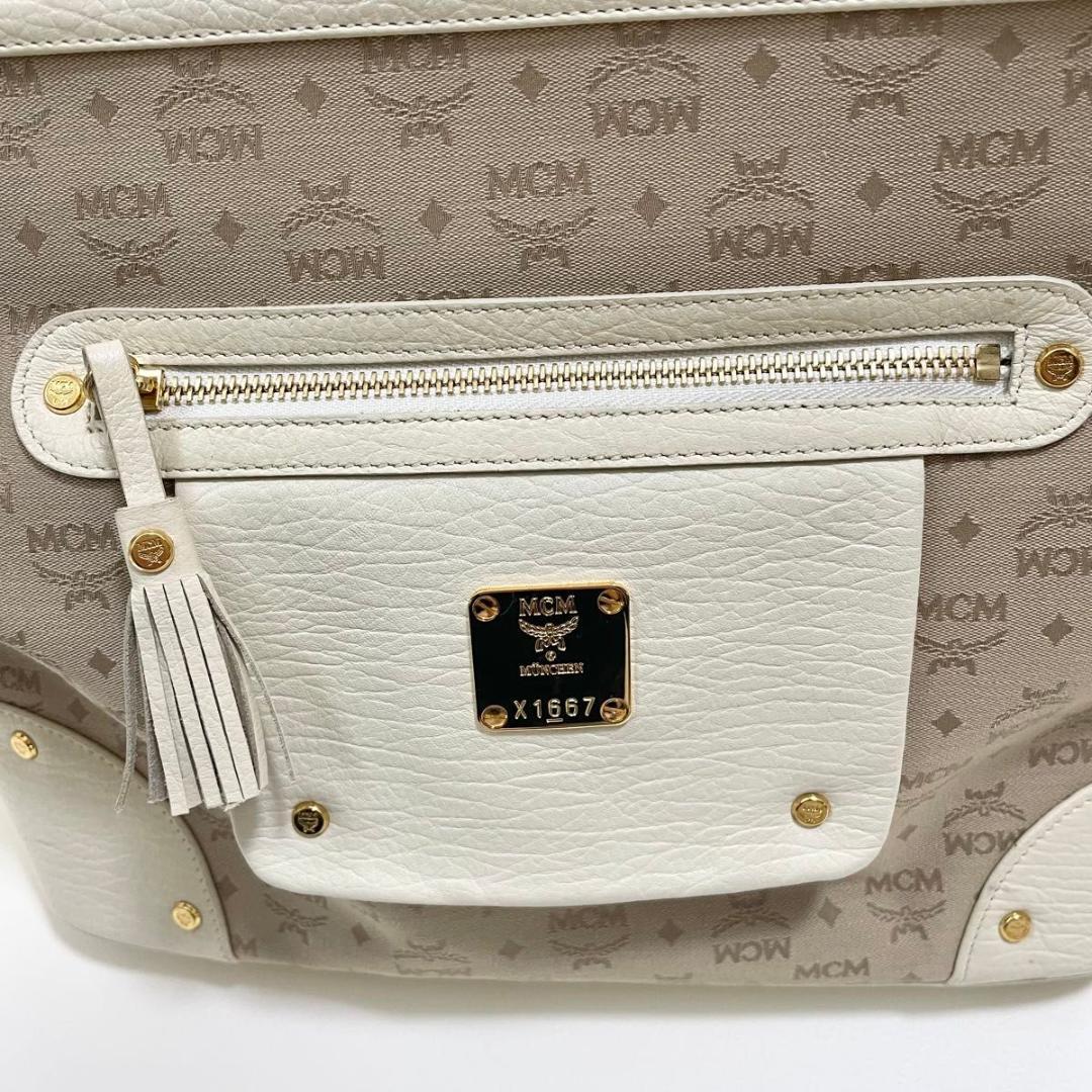 MCM ハンドバッグ 総柄 レディース ロゴ 白 ホワイト ベージュ 美品 中古