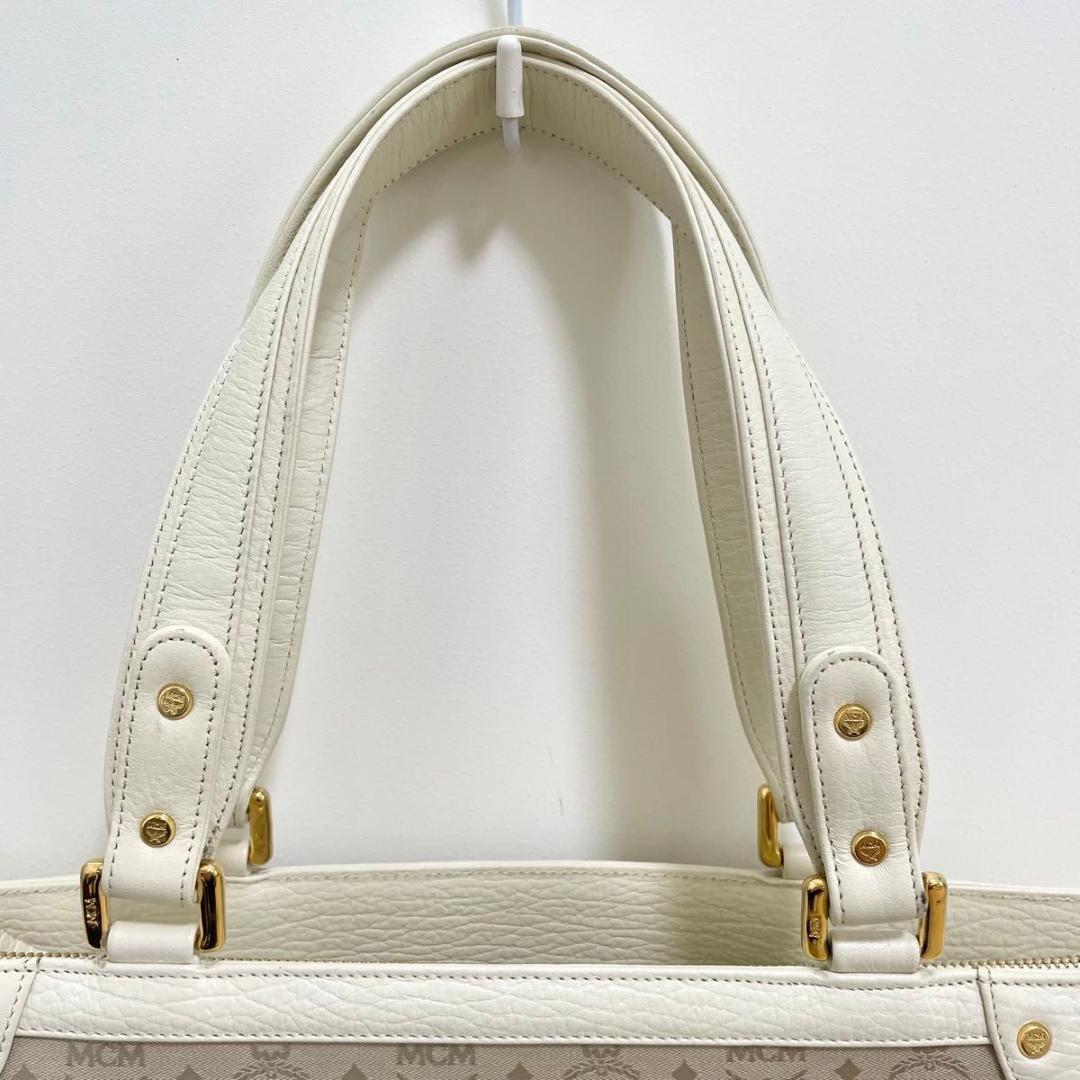 MCM ハンドバッグ 総柄 レディース ロゴ 白 ホワイト ベージュ 美品 中古