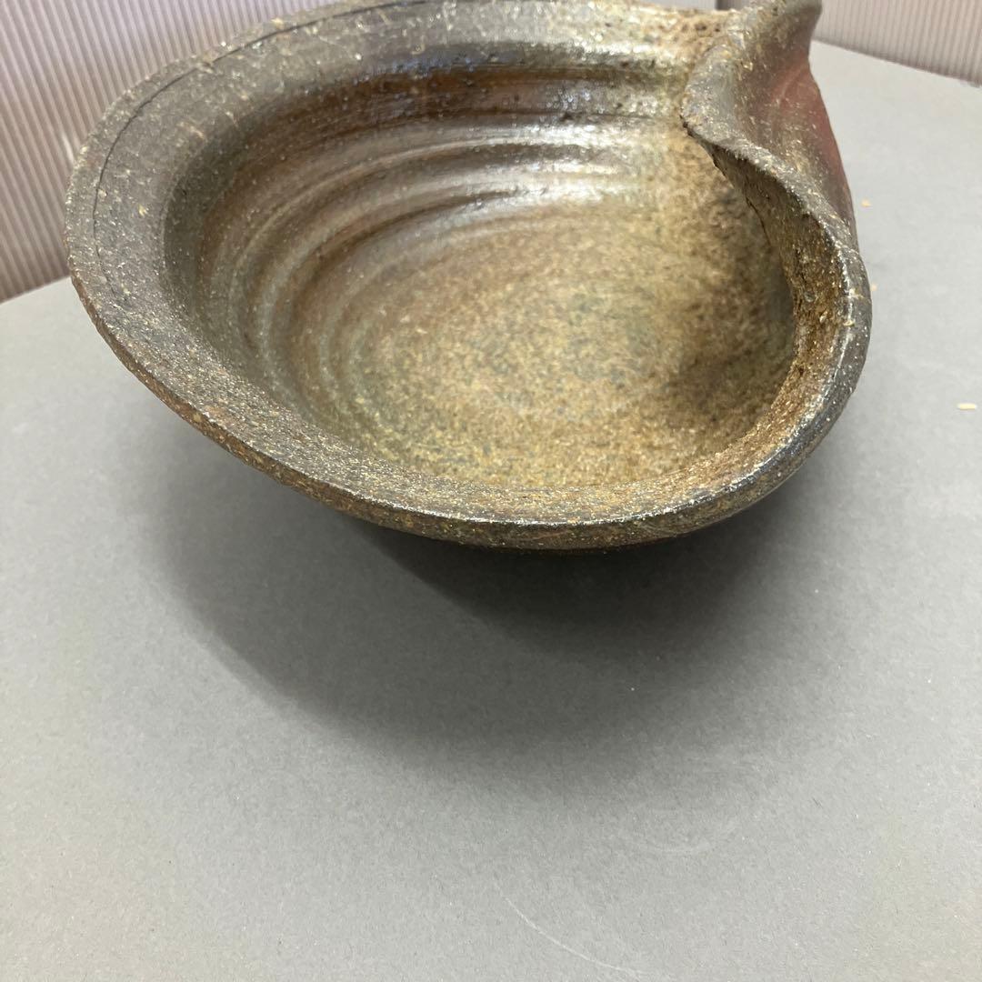 骨董品　茶道具　古常滑焼￼菓子鉢　時代箱　背景キズ　S203HI