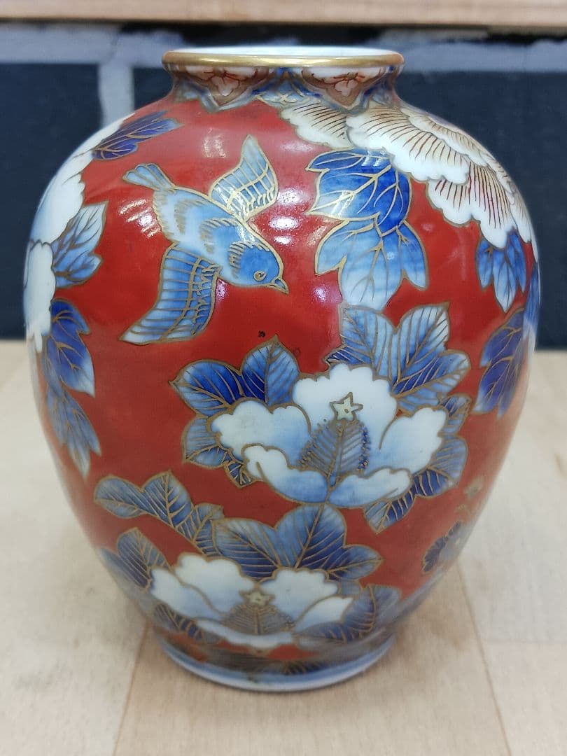 時代物　オールド深川　 深川製磁　花鳥図　染付　色絵　金彩　小壺　 花瓶　 花入