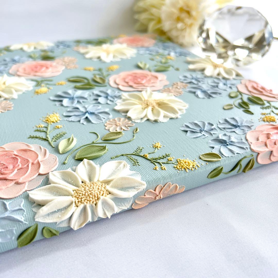 テクスチャーアート　絵画　インテリアアート　立体　花　絵　ミモザ　北欧